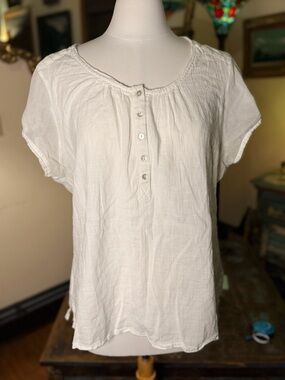 April Cornell Lightweight White Short-Sleeve Cotton Peasant Top